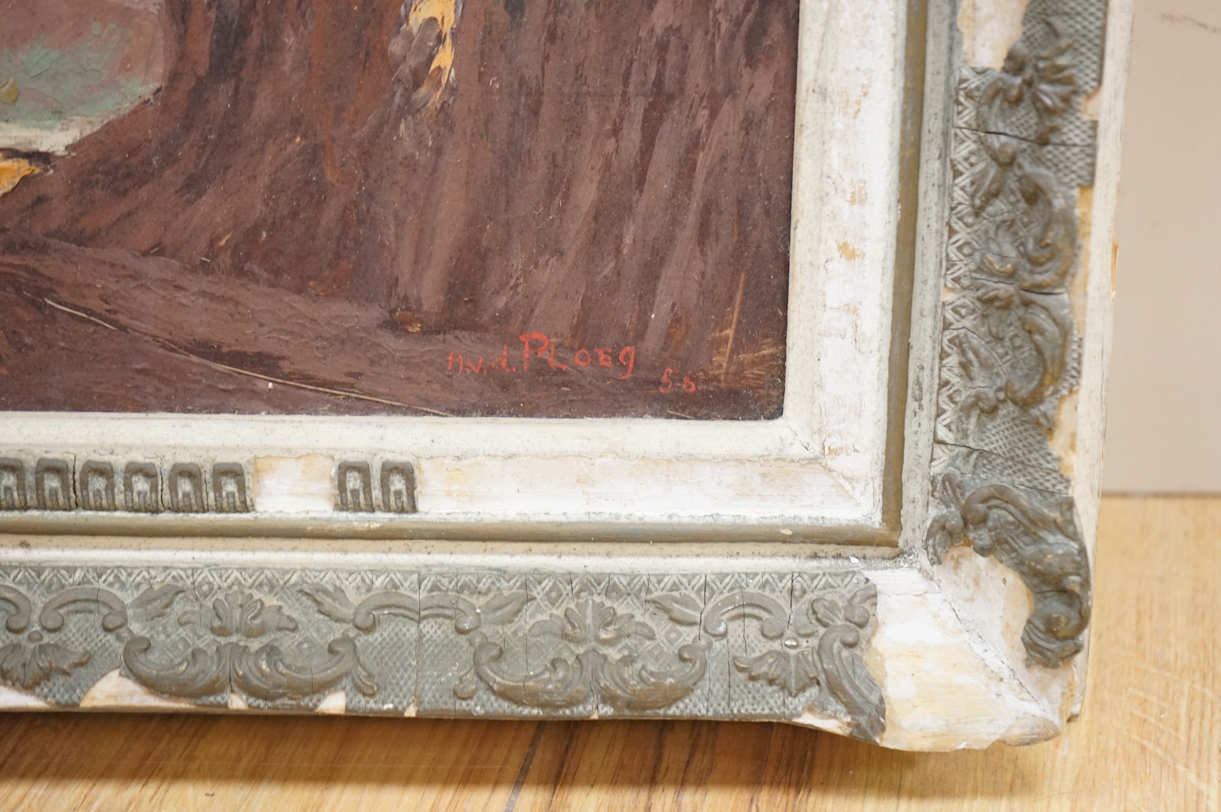 A V D Ploeg, Continental mountainous landscape, signed, oil on board, 37 x 53cm